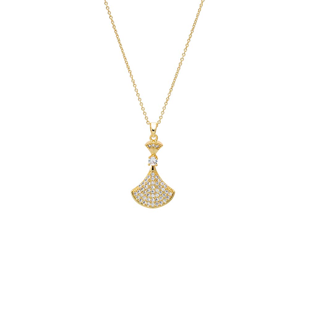 Gold Radiant Pave Fan Pendant Necklace - Adina's Jewels