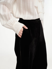 Velvet High-Waisted Wide Leg Pants | Black