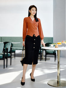 Wool V-Neck Sweater | Orange