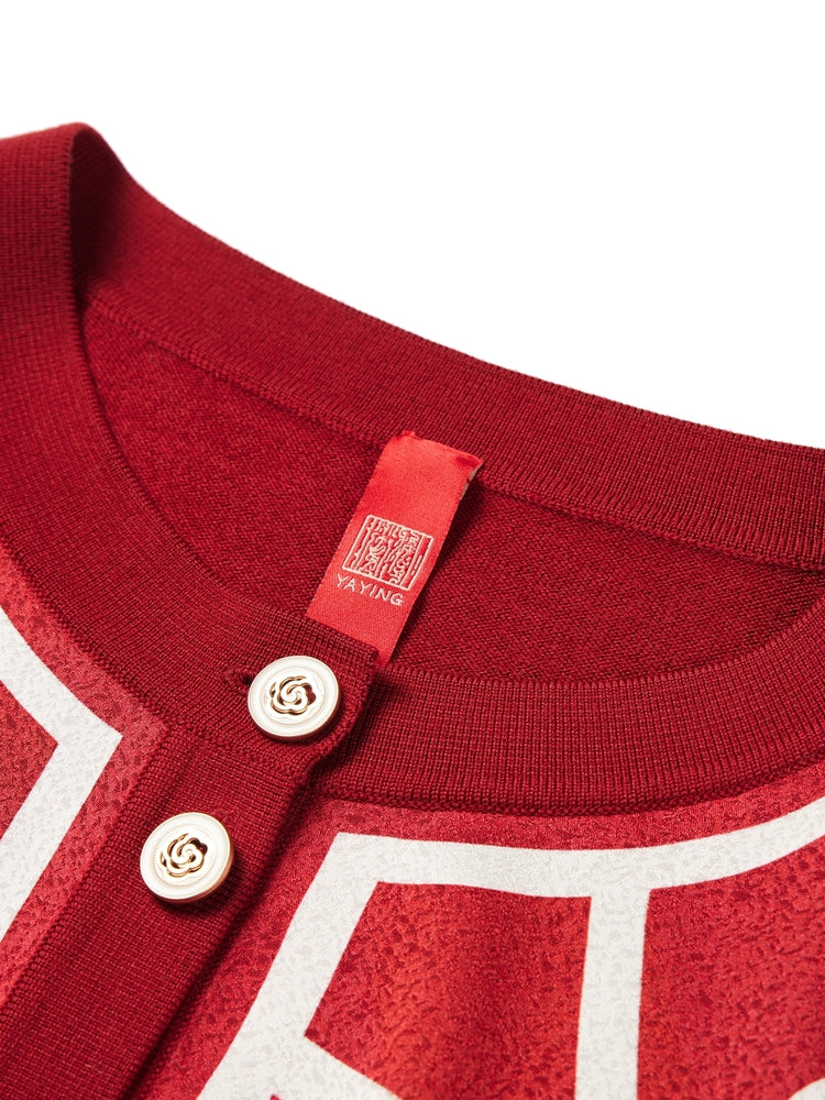 Paneled Printed Sweater | Red