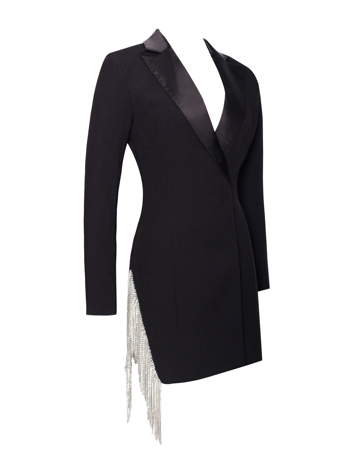 Freya Crystal Fringe Blazer Dress | Black