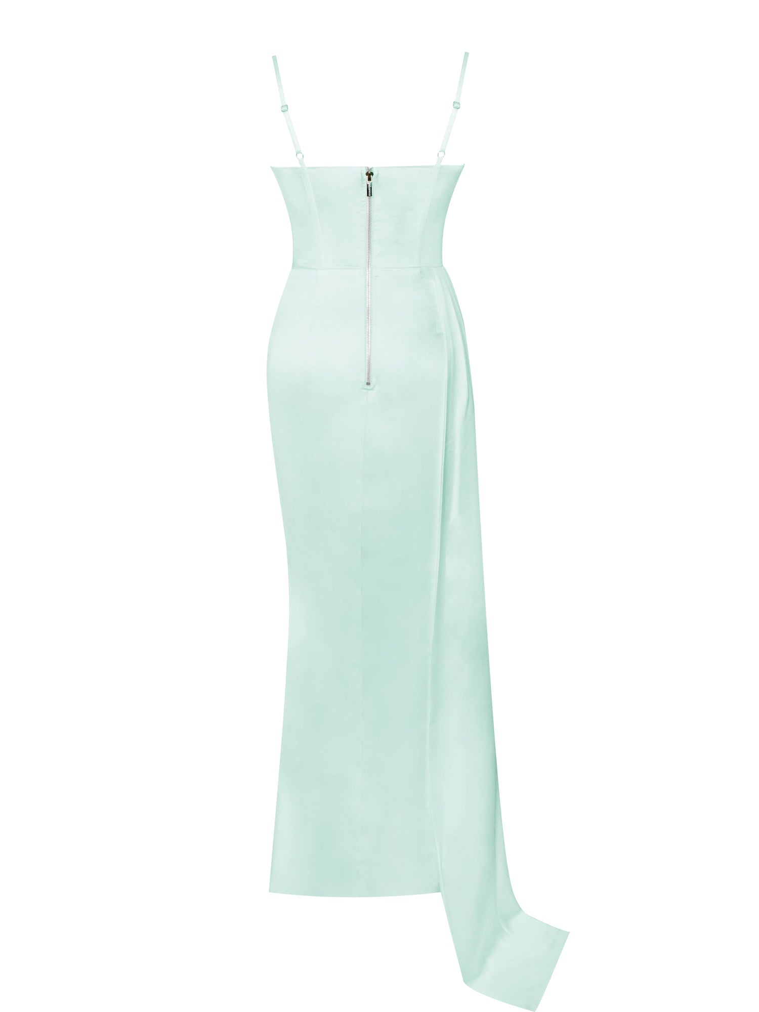 Vanity Satin High Slit Draping Corset Gown With Crystals | Mint