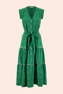 Stretch Seersucker Tiered Dress | Green
