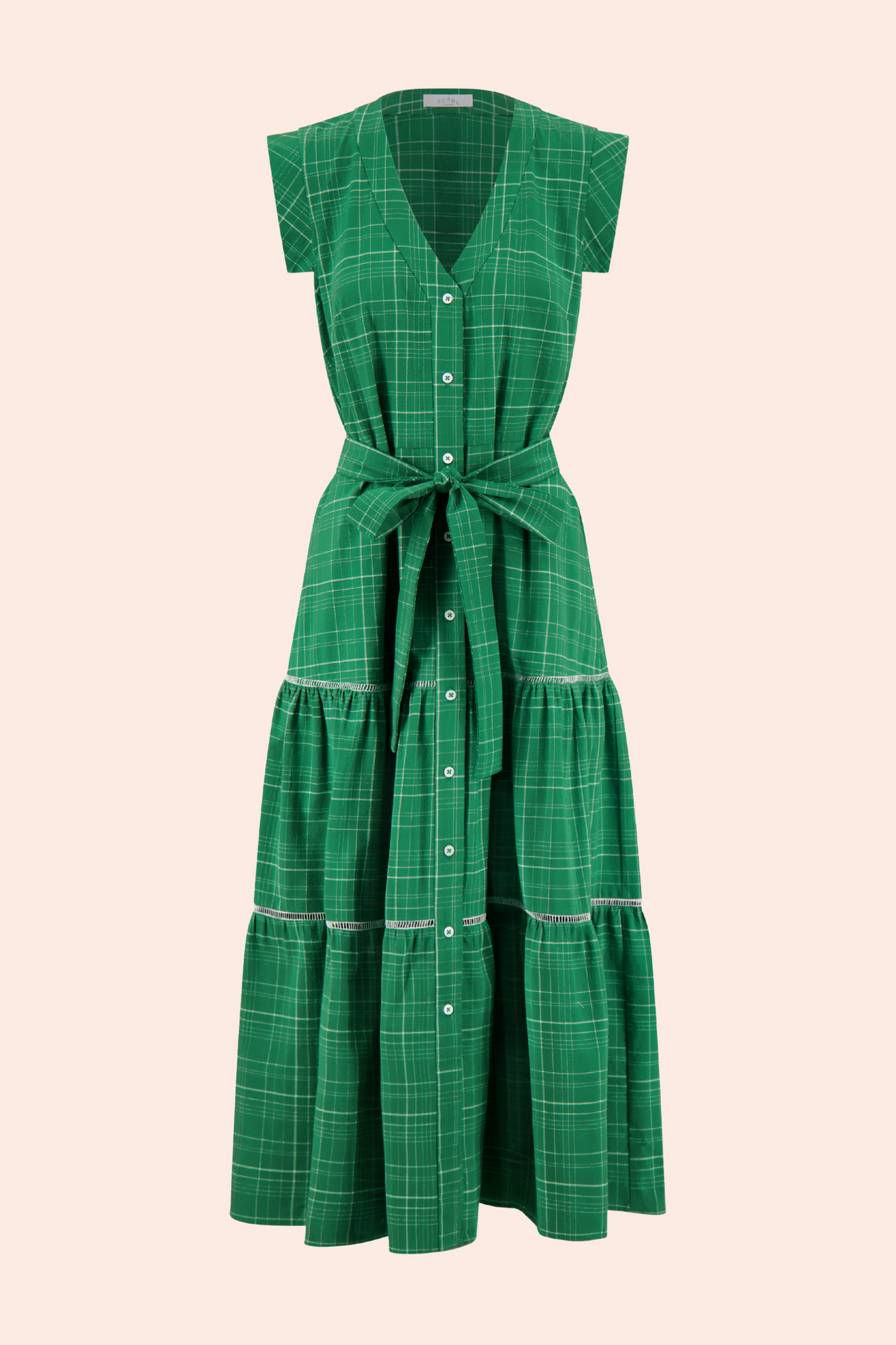 Stretch Seersucker Tiered Dress | Green