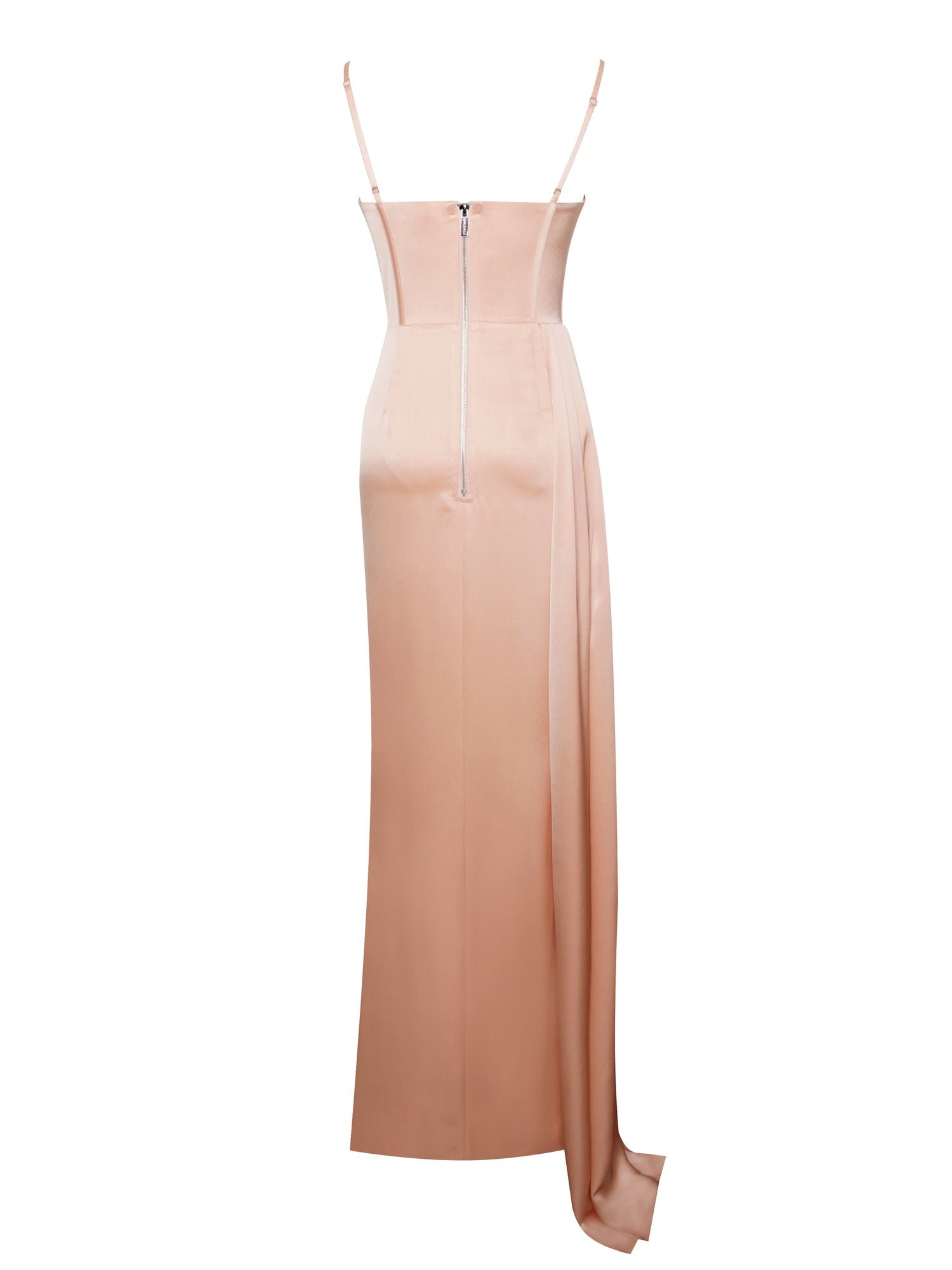 Elayna Strappy Satin Corset High Slit Gown | Blush