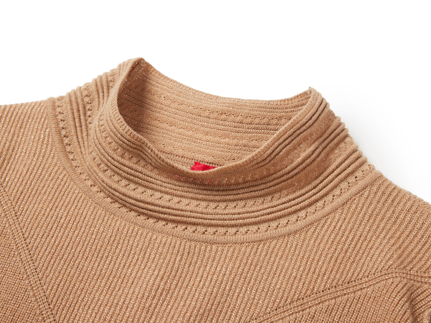 Chimney Collar Cashmere Knit Top | Camel