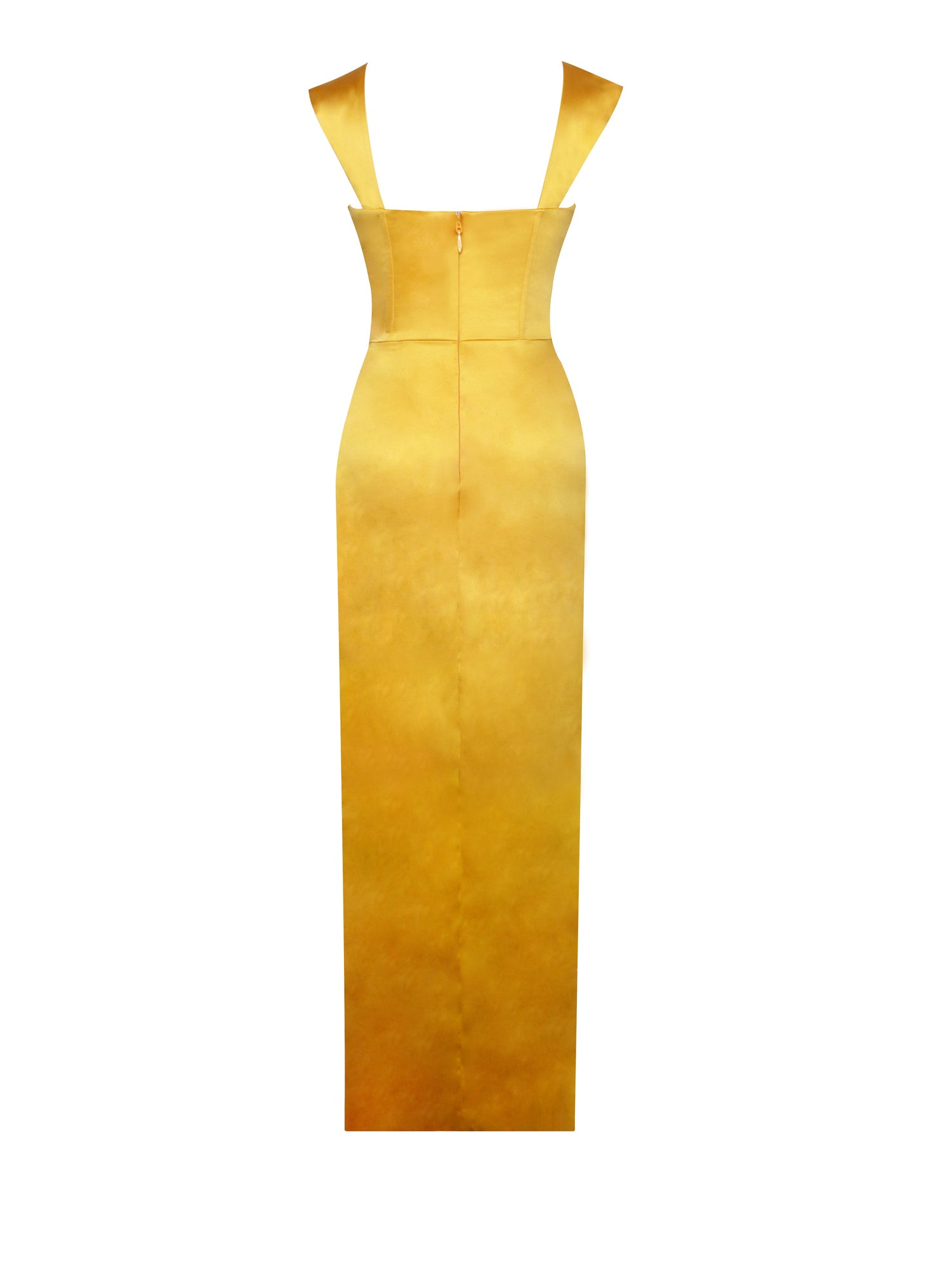 Zarah High Slit Corset Satin Dress | Yellow