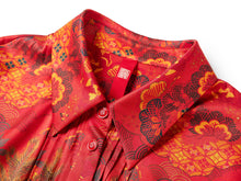 Chinese-Style Printed Belted Blouse | Red