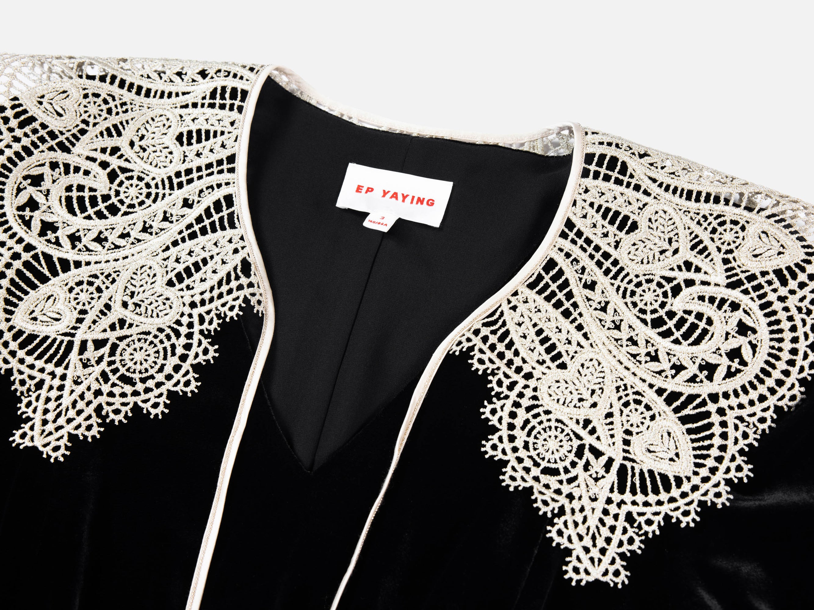 Lace Collar Velvet Knee Length Dress | Black