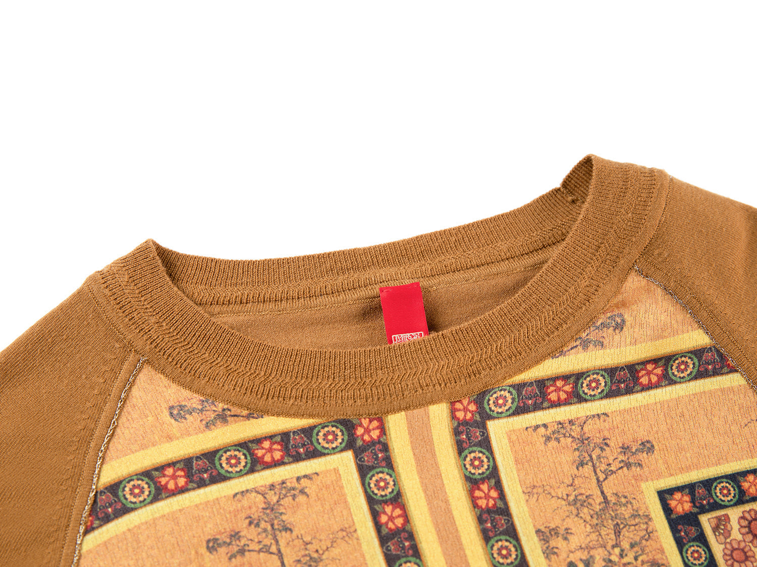 Spliced Printed Knit Top | Camel