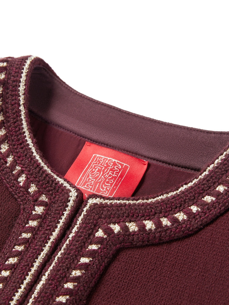 Elegant Pure Wool Coat | Wine Red