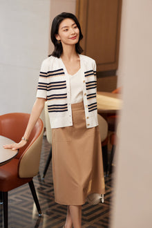 Silk-Viscose Striped Knit Cardigan | White