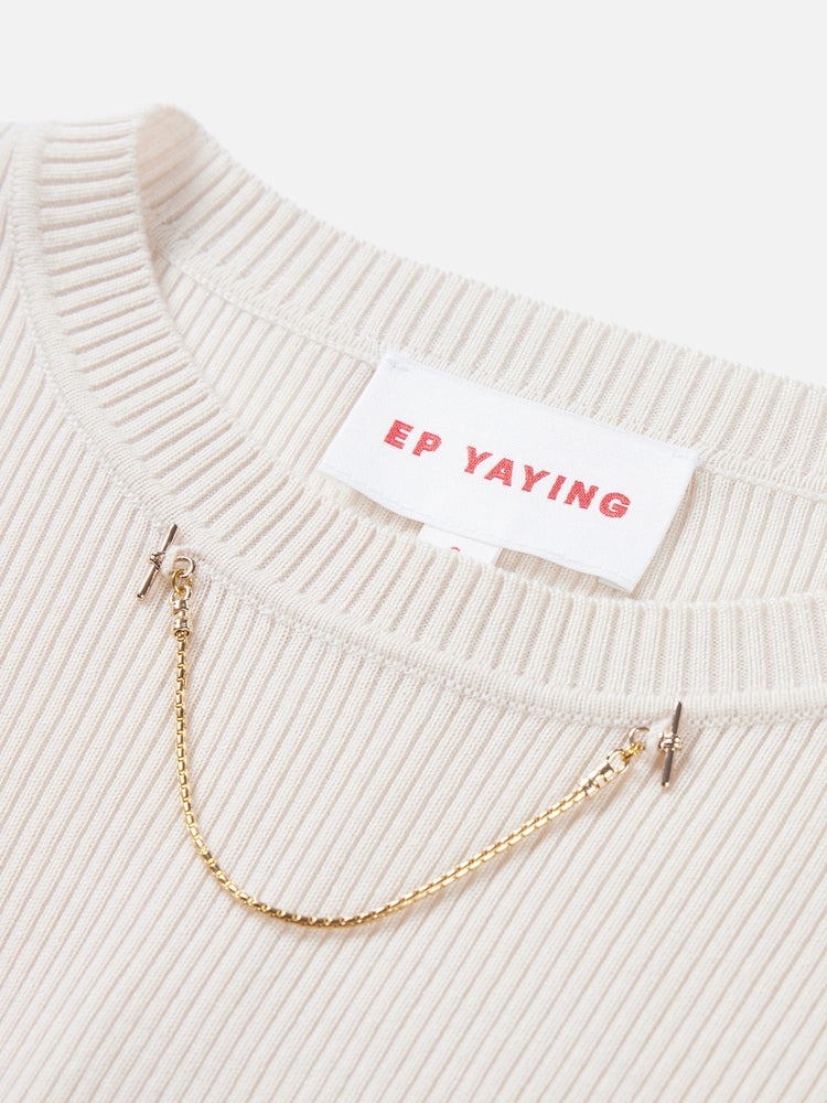 Slim Fit Round Neck Knit Sweater | White