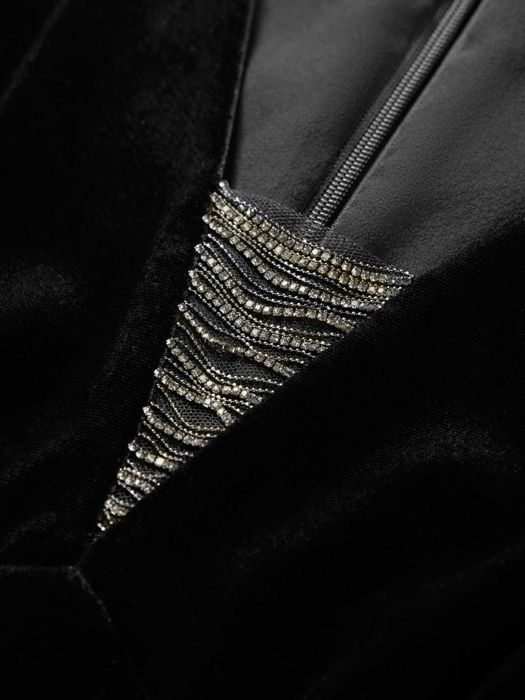 Velvet V-Neck Dress | Black