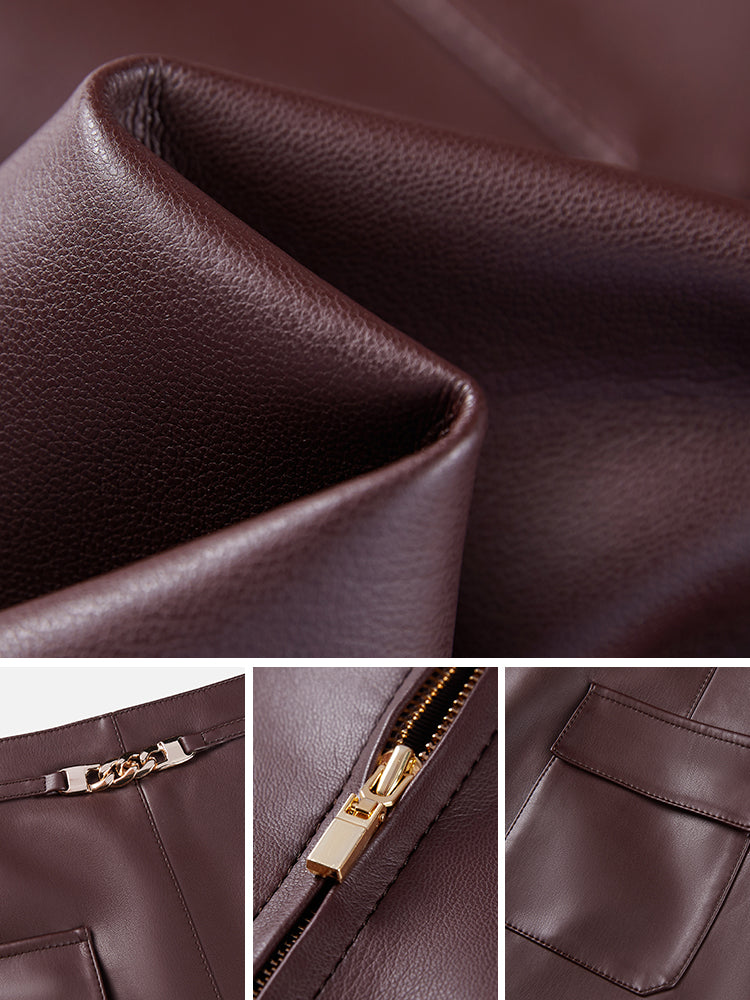 PU Leather High-Waisted Mini Skirt | Wine Red