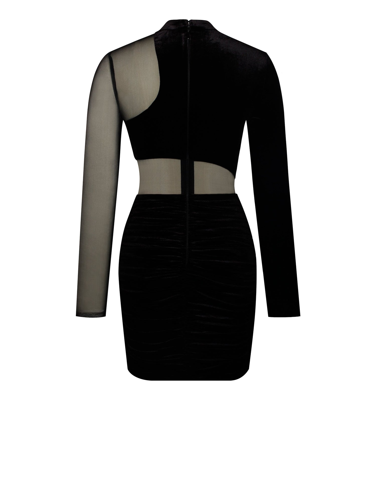 Azalea Velvet Mesh Long Sleeve Dress | Black