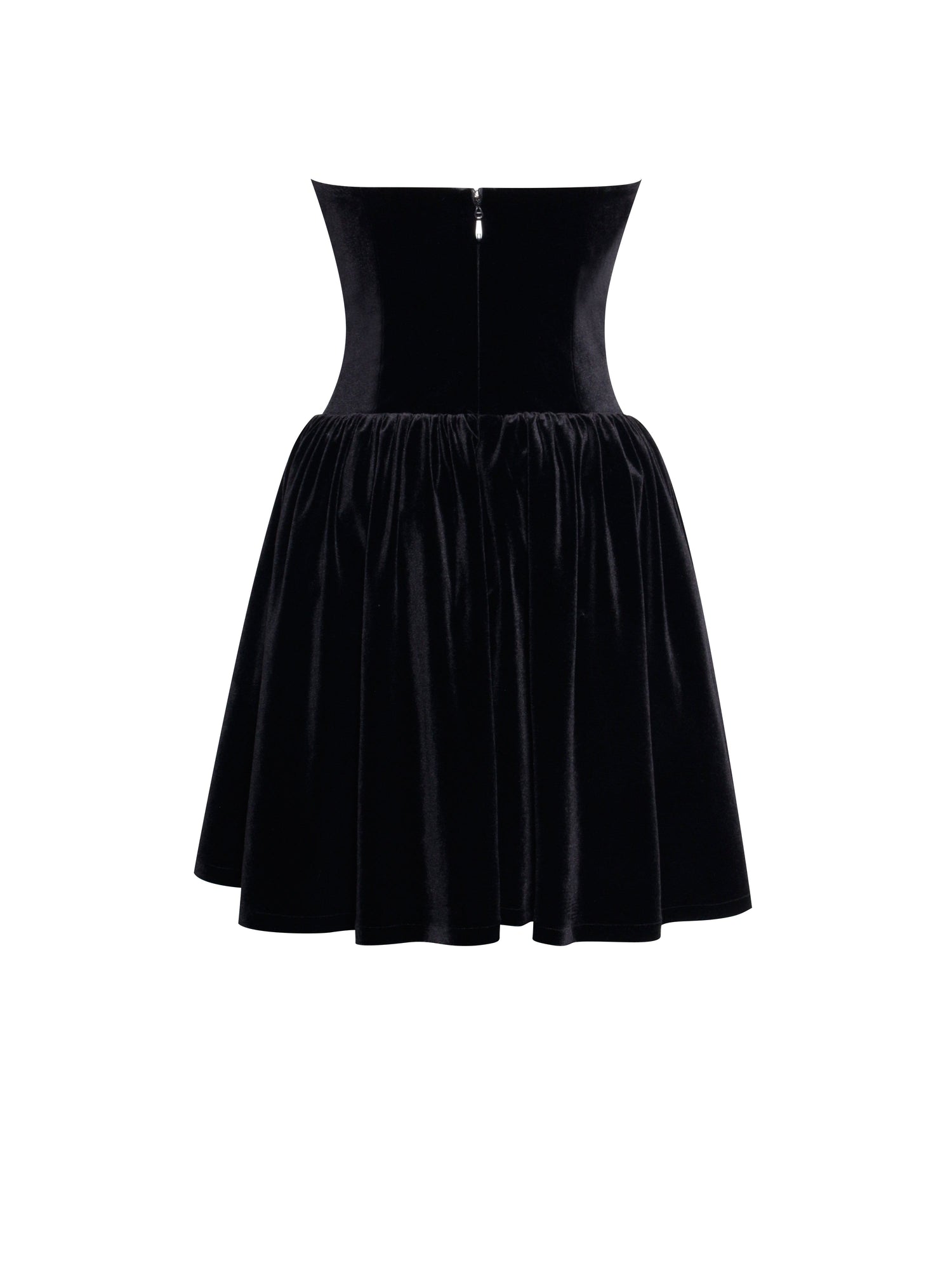 Nora Velvet Drop Waist Corset Puffy Mini Dress with Lace Trim | Black