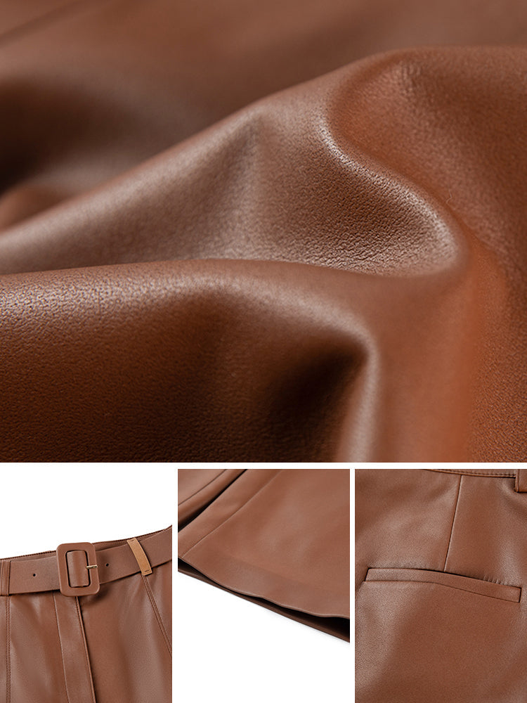 Leather Straight Leg Pants | Khaki