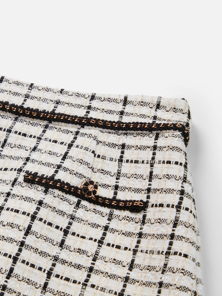 Parisian-Style Checkered Skirt | White/Black