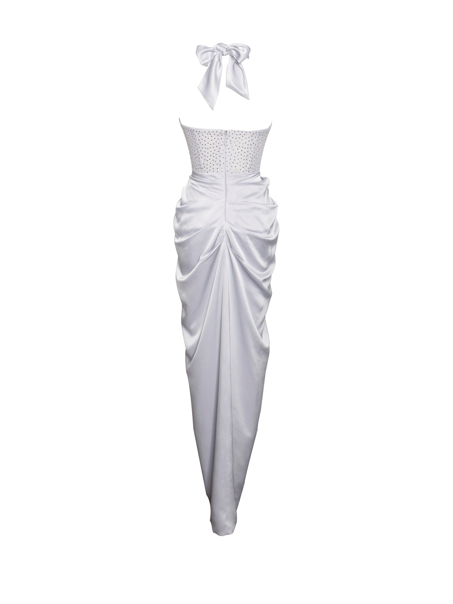 Noemie Crystal Corset Satin Gown | Silver