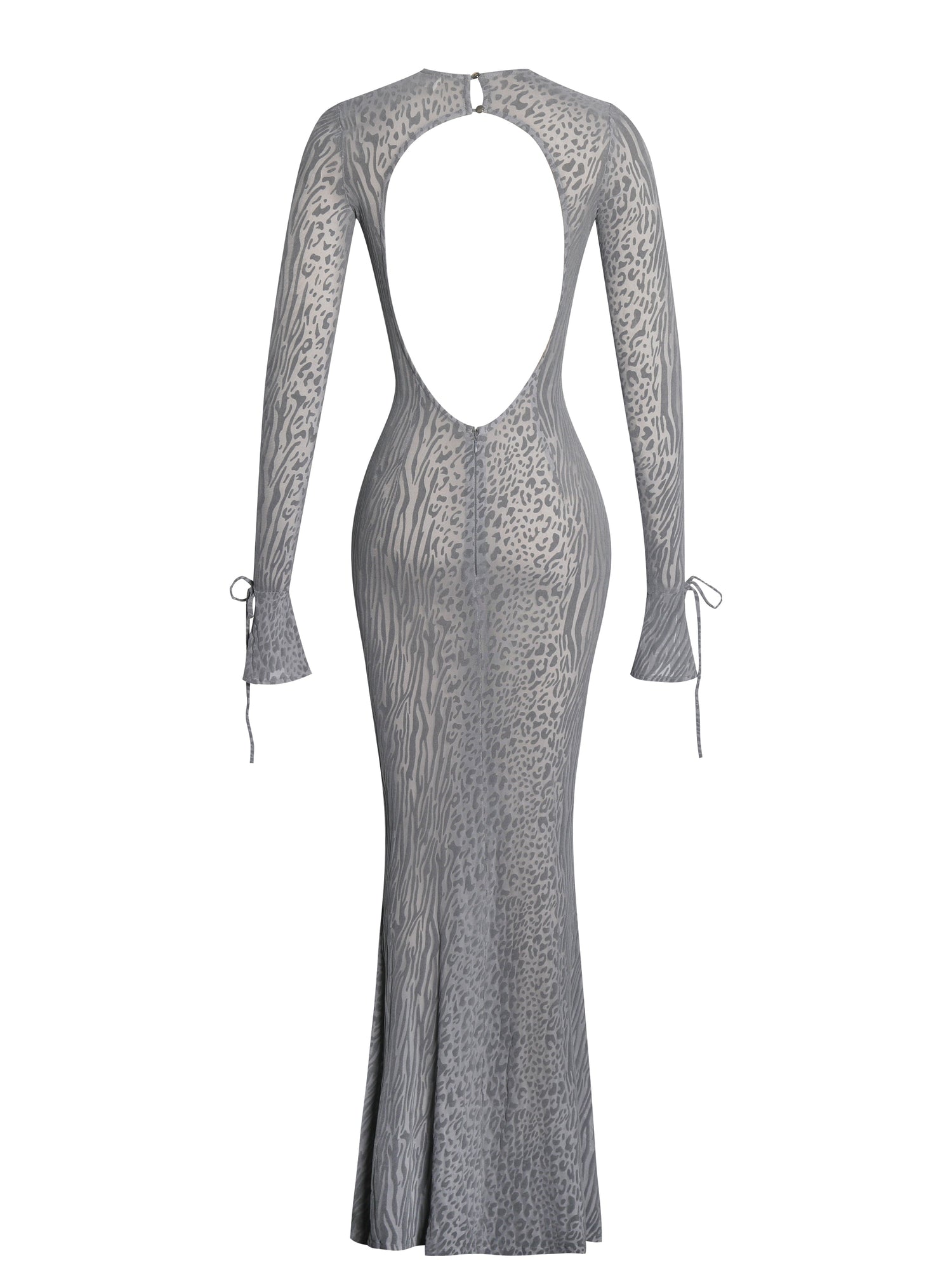 Miss Circle | Waylynn Animal Print Burnout Velvet Detail Mesh Backless Maxi Dress