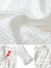Ruffle-Collar Geometric Jacquard Blouse | White