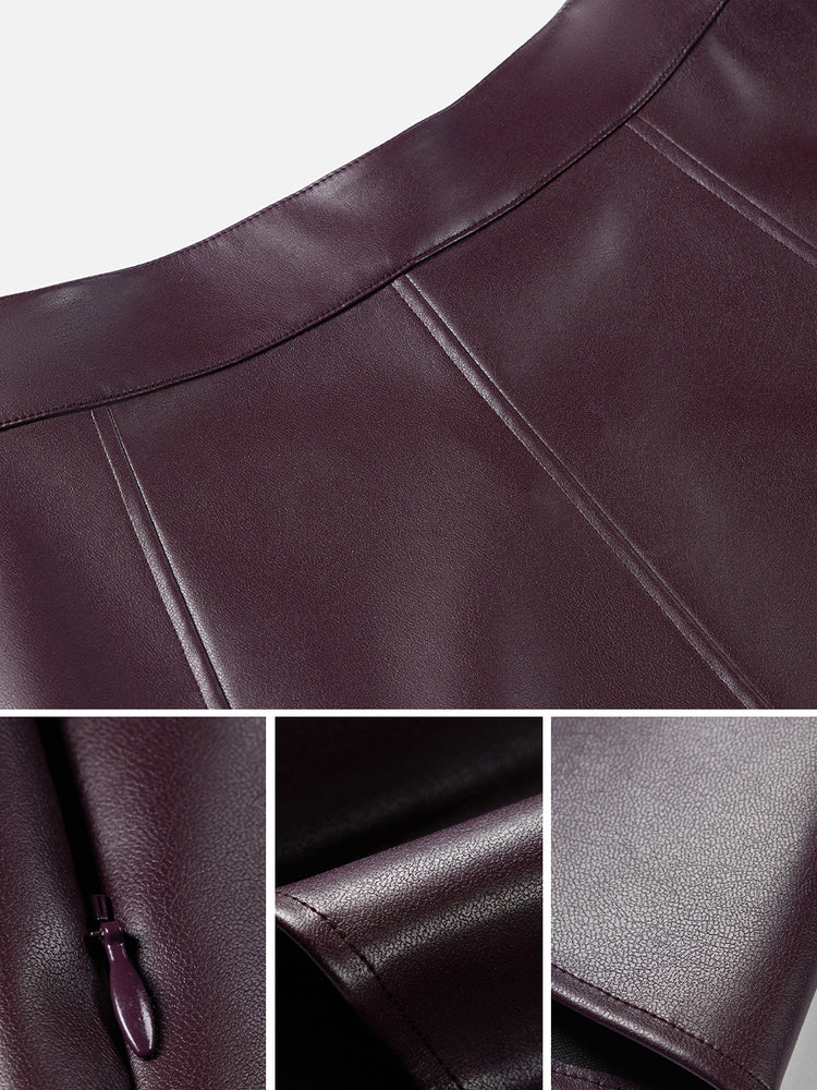 Leather A-Line Skirt | Wine Red