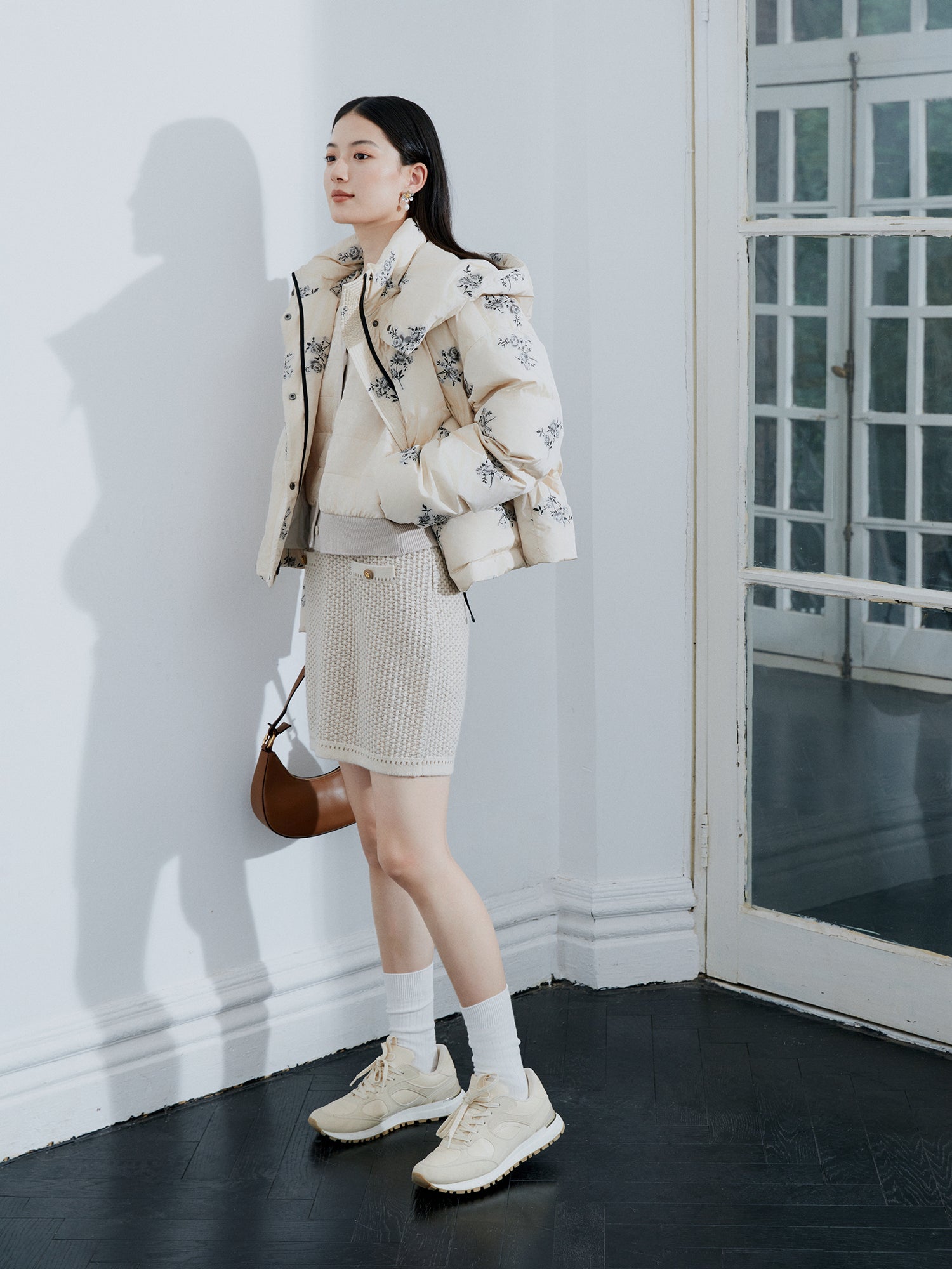 Chinese-Style Hooded Down Jacket | Beige