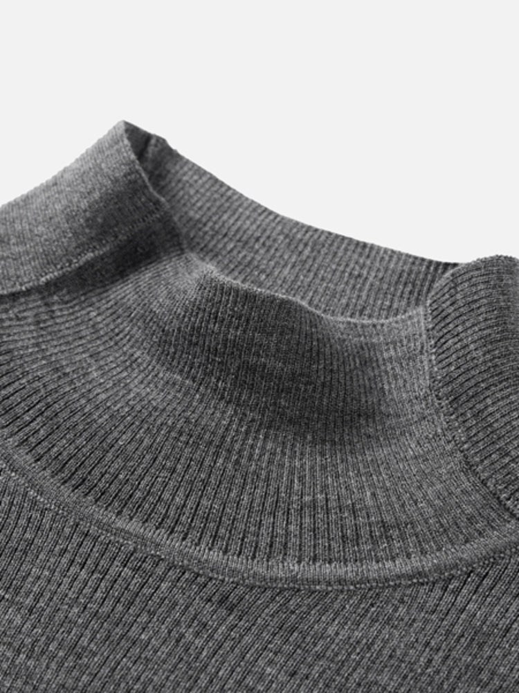 Pure Wool Solid Color Knit Sweater | Grey