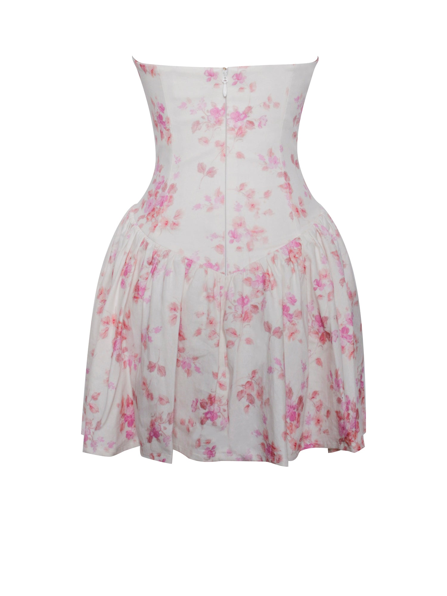 Samara Floral Drop Waist Linen Corset Puffy Mini Dress | Pink