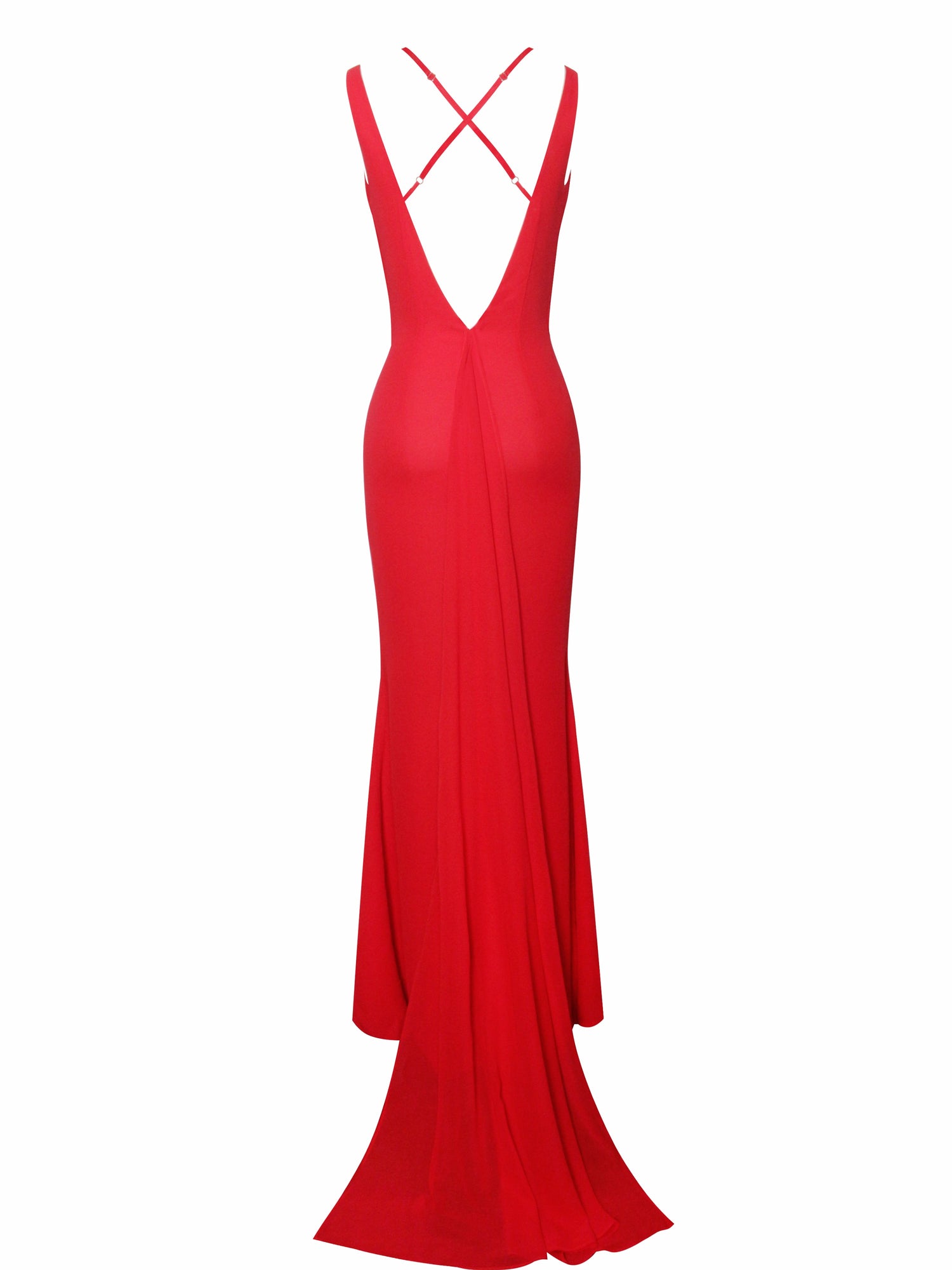 Ulanda Chiffon Lace Backless Maxi Train Dress | Red