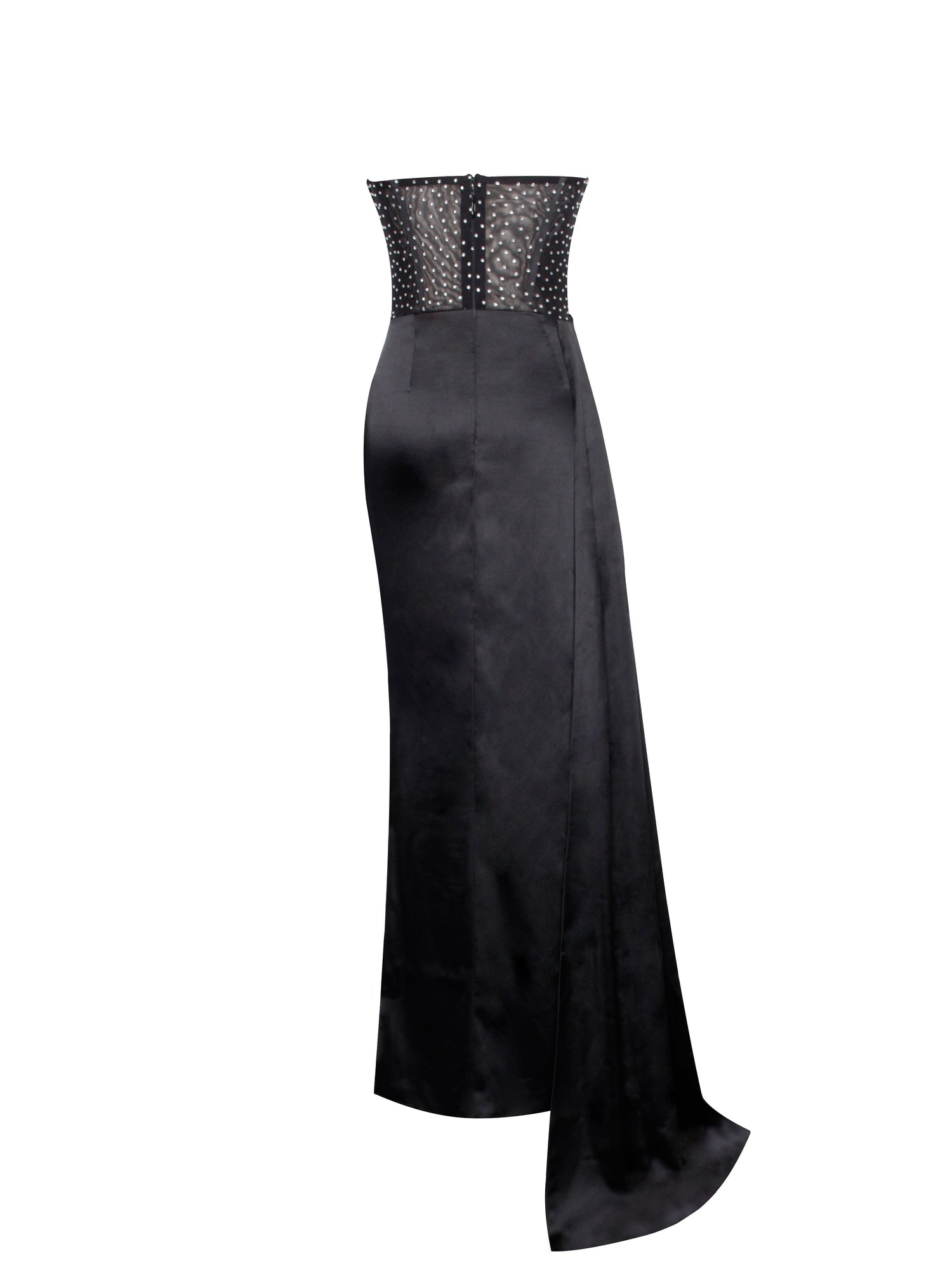 Holly Crystallized Corset High Slit Satin Gown | Black