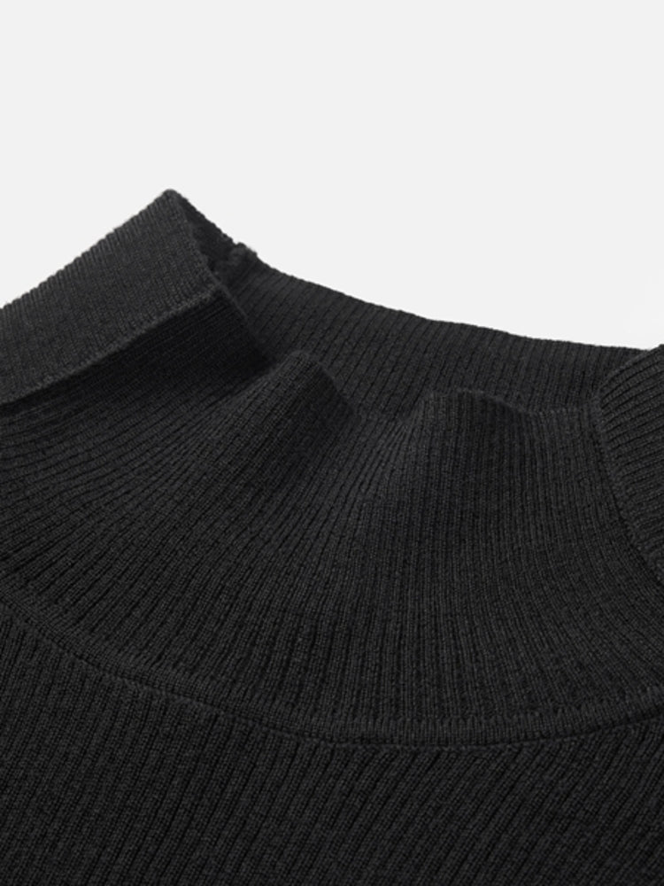Pure Wool Solid Color Knit Sweater | Black