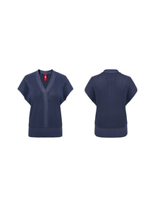 Overlapped V-Neck Knit Sweater | Blue