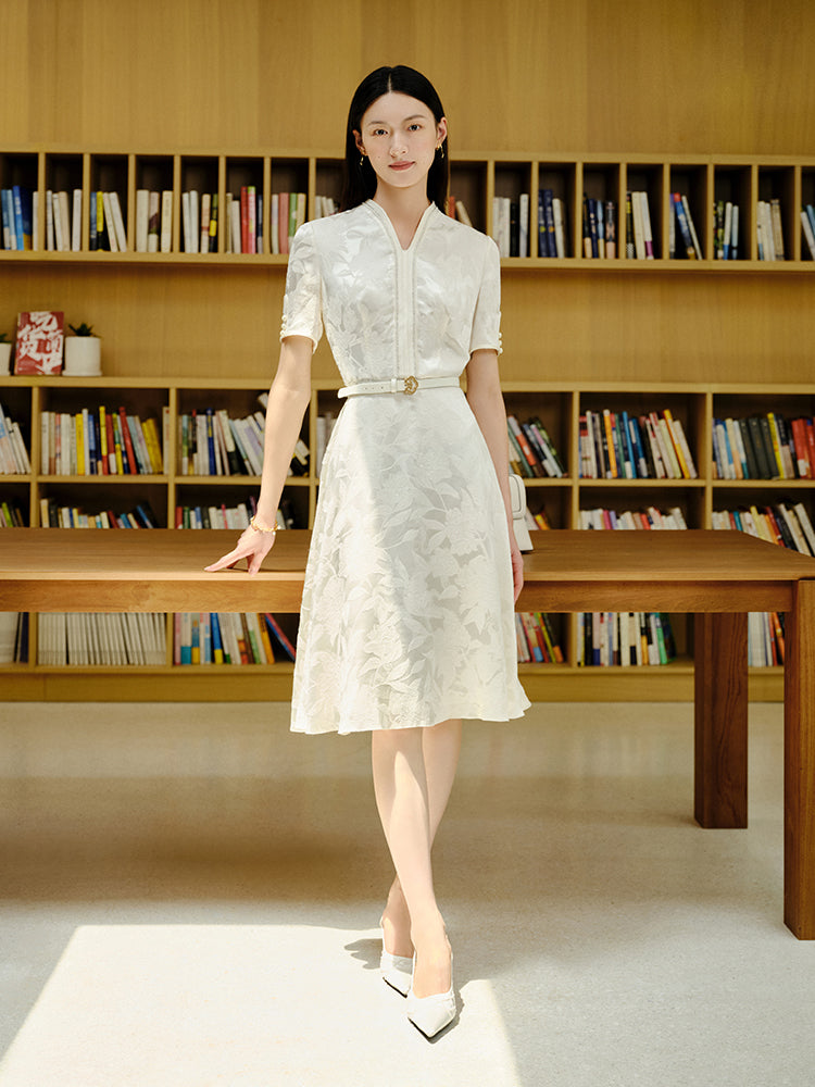 Short Sleeve Silk Dress | White