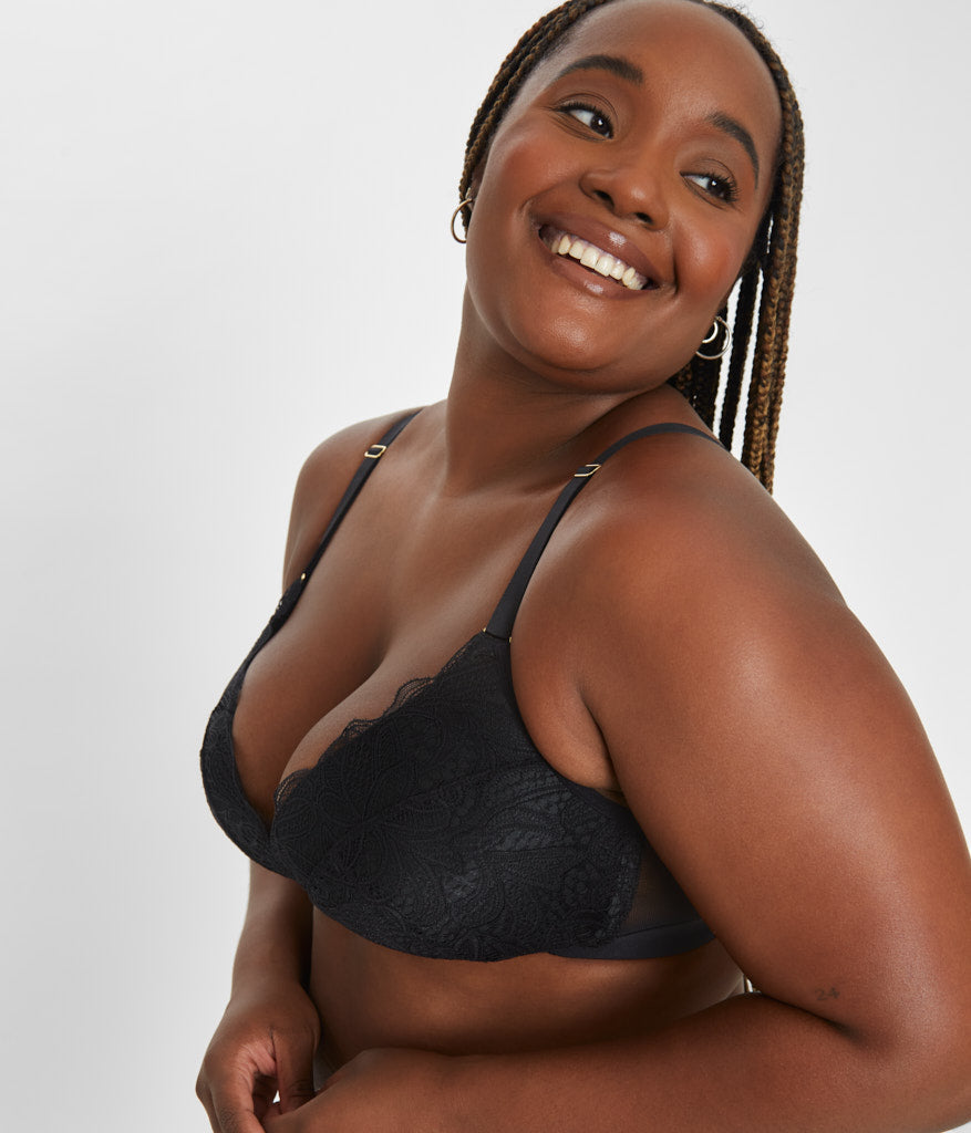 The Lace No-Wire Push-Up | Jet Black