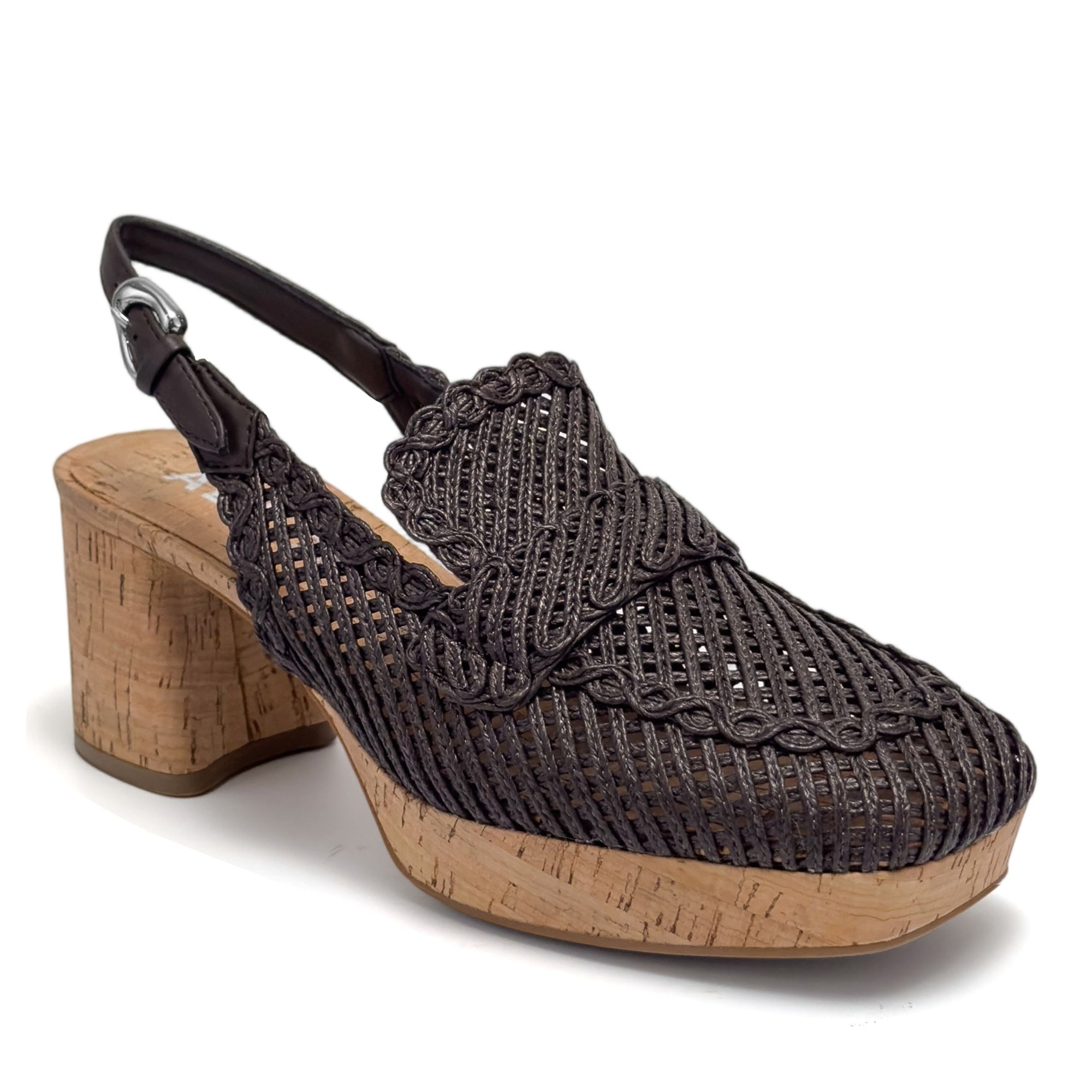 Santina Dress Platform | Dark Brown Embroidered Raffia