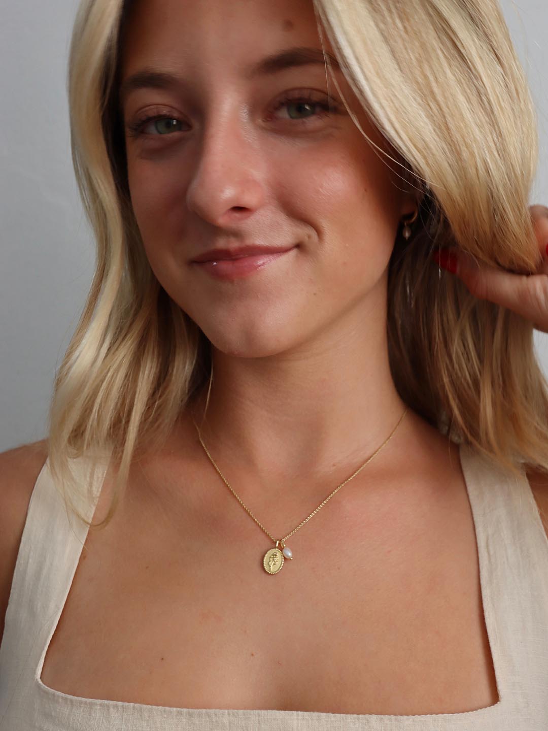 Gold Pendant Necklace - Katie Necklace | 14K Gold on Brass | Freshwater Pearls
