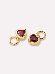 Heart Earring Charms | 14K Gold on Brass | Red Cubic Zirconia