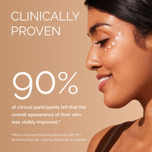 Woman with visible skin improvement with text about clinical proven results.