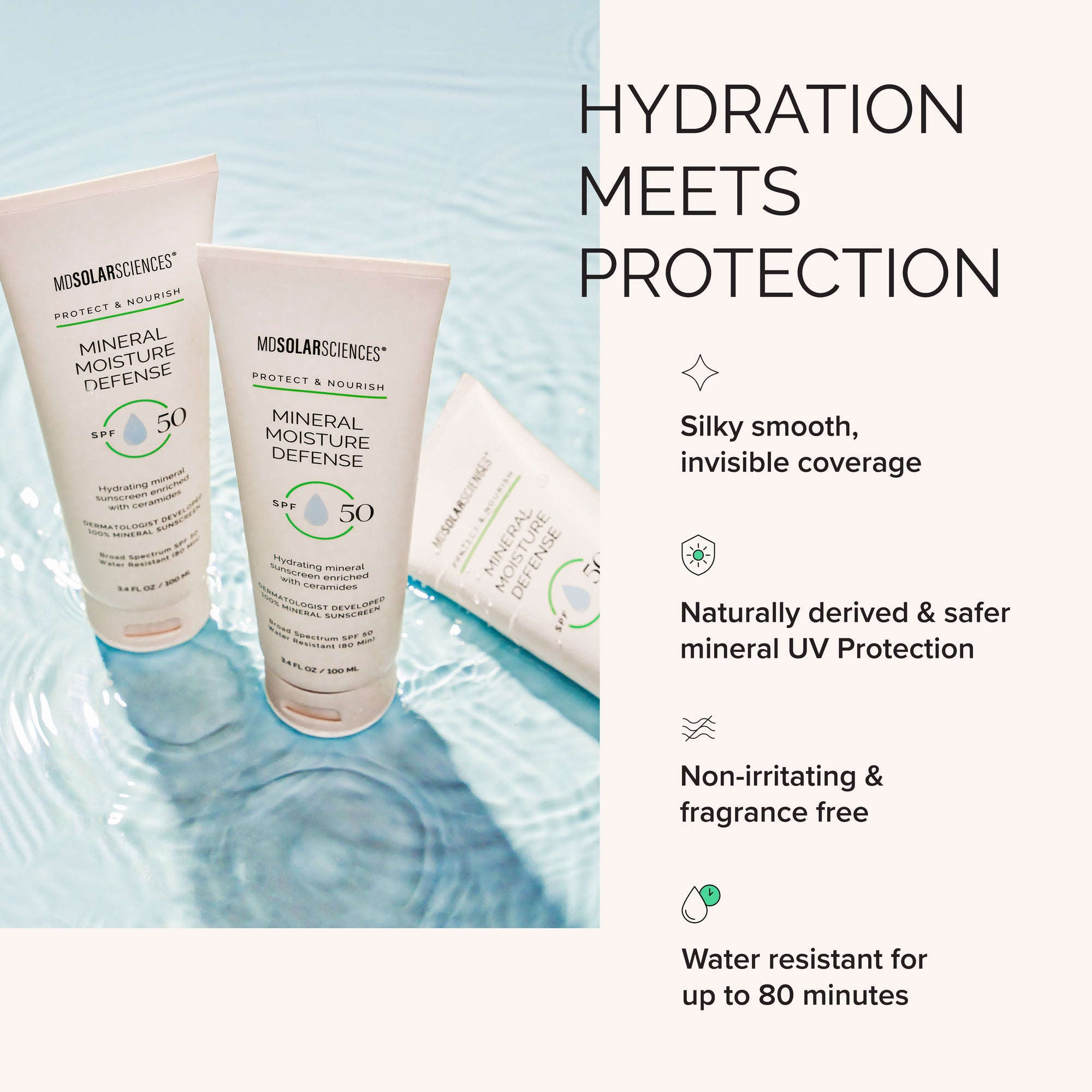 Two sunscreen bottles with product details