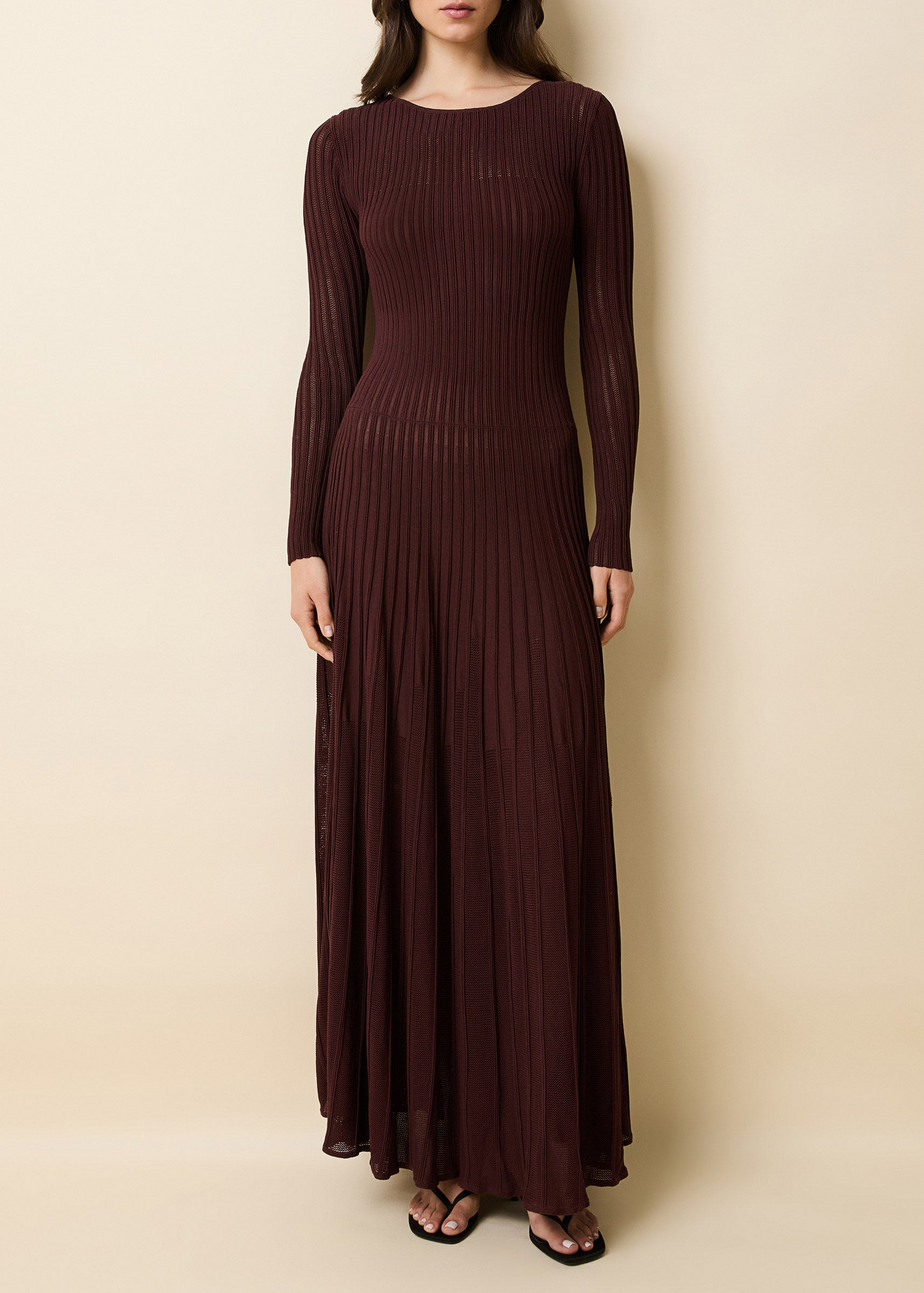 Womens | Sloane Dress Mesh Pointelle | Raisin Brown