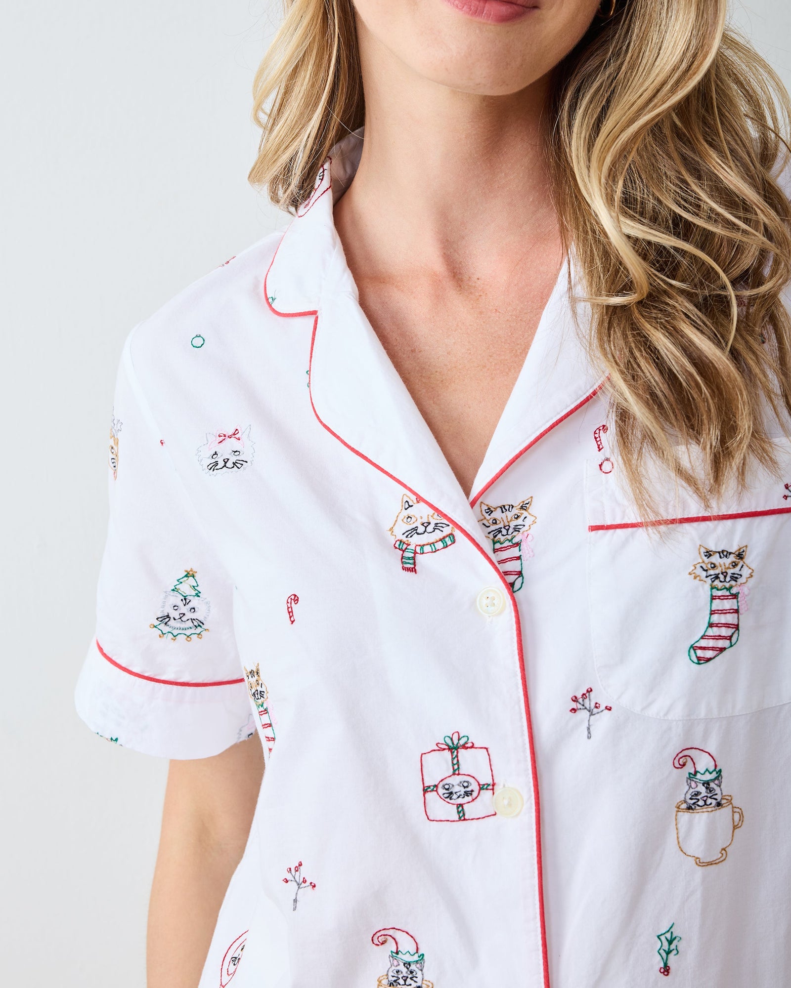 Holiday Cats - Short PJ Set - Cloud - Printfresh