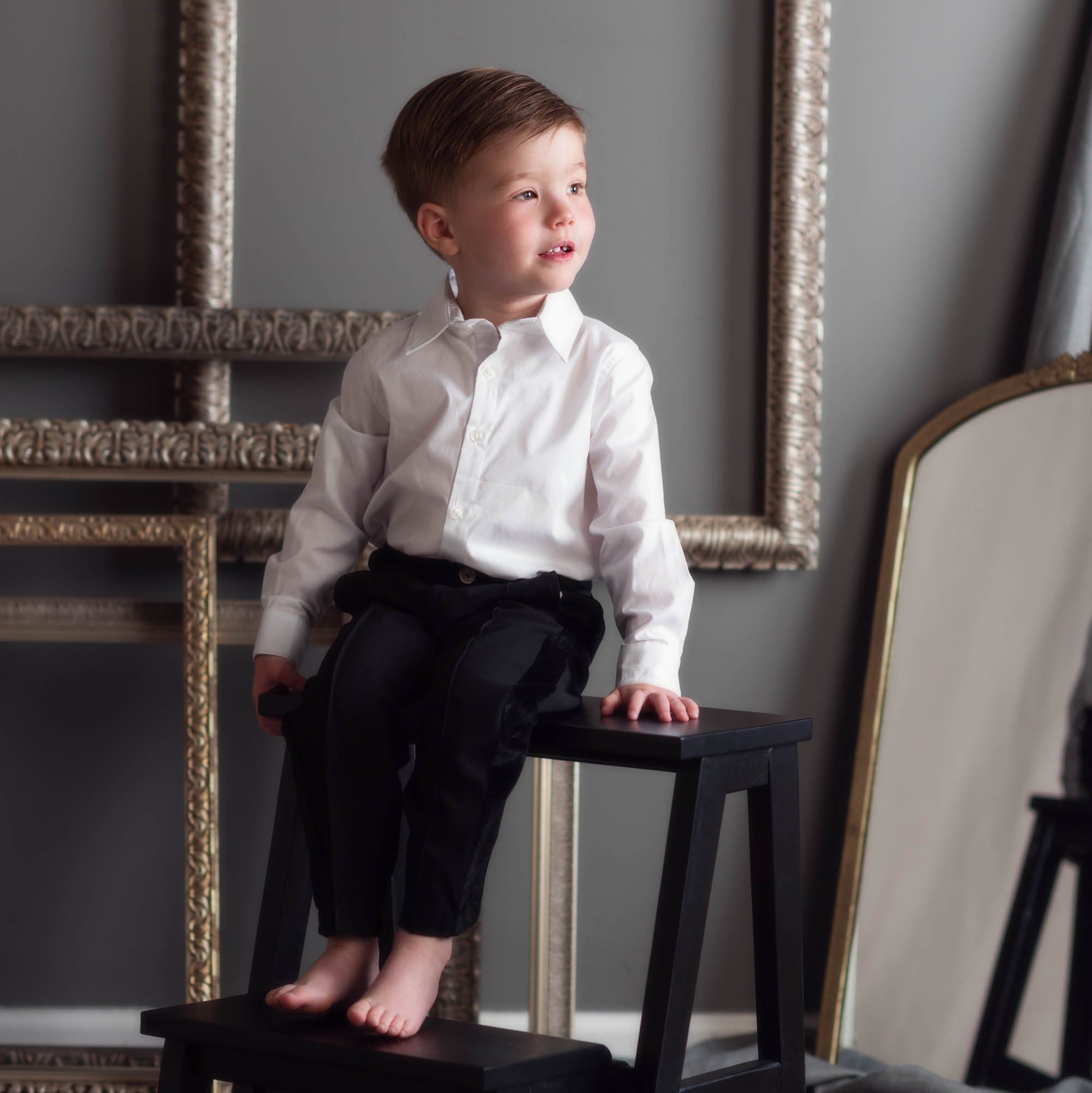 Baby Boys | Tuxedo Shirt and Pants Set | White x Black