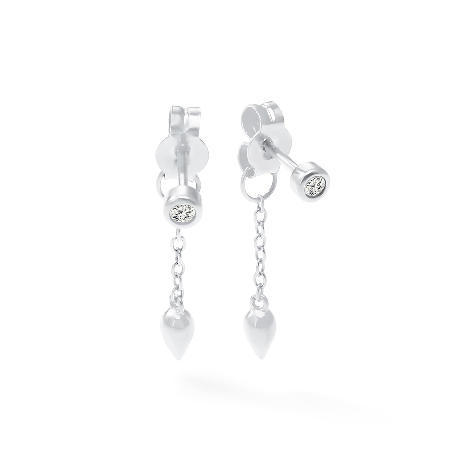 Womens | 0.06 CT Round Cut Lab Grown Accent Diamond | Dangle Drop Stud Earrings | Sterling Silver | G-SI