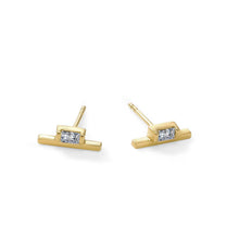 Womens | 0.09 CT  Emerald Cut Lab Grown Accent Diamond | Fashion Stud Earrings | 14K Yellow Gold Plated Silver | G-SI
