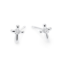 Womens | 0.03 CT Round Cut Lab Grown Accent Diamond | Cross Stud Earrings | Sterling Silver | G-SI