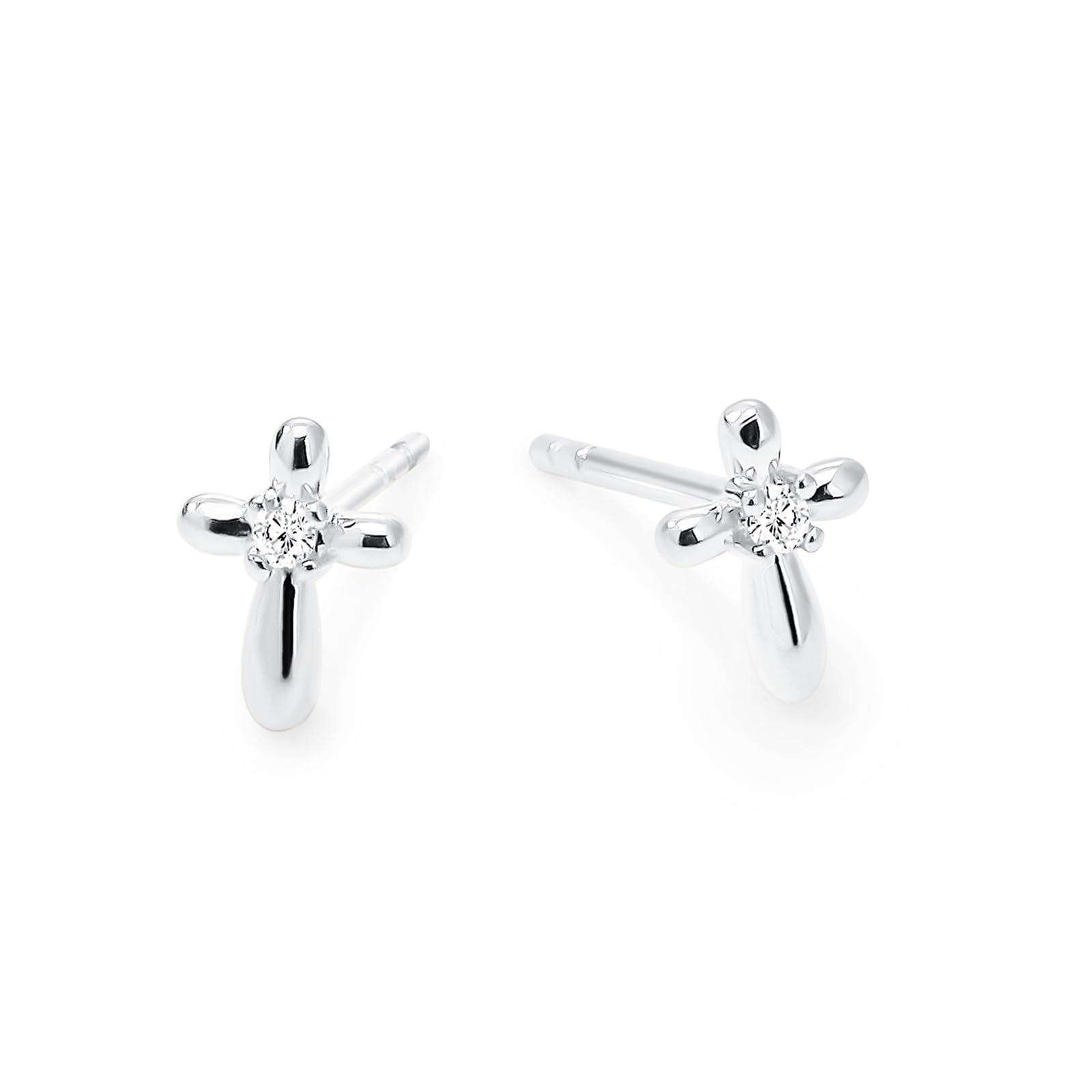 Womens | 0.03 CT Round Cut Lab Grown Accent Diamond | Cross Stud Earrings | Sterling Silver | G-SI