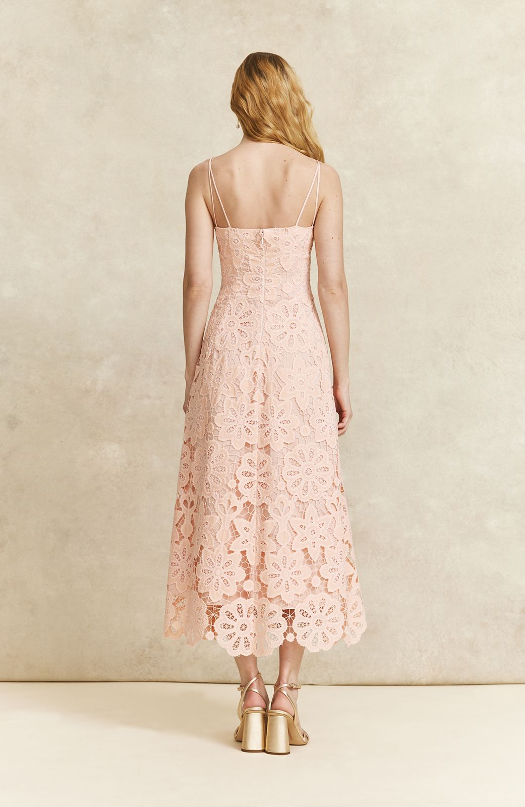 Floral Lace Midi Dress | Blush