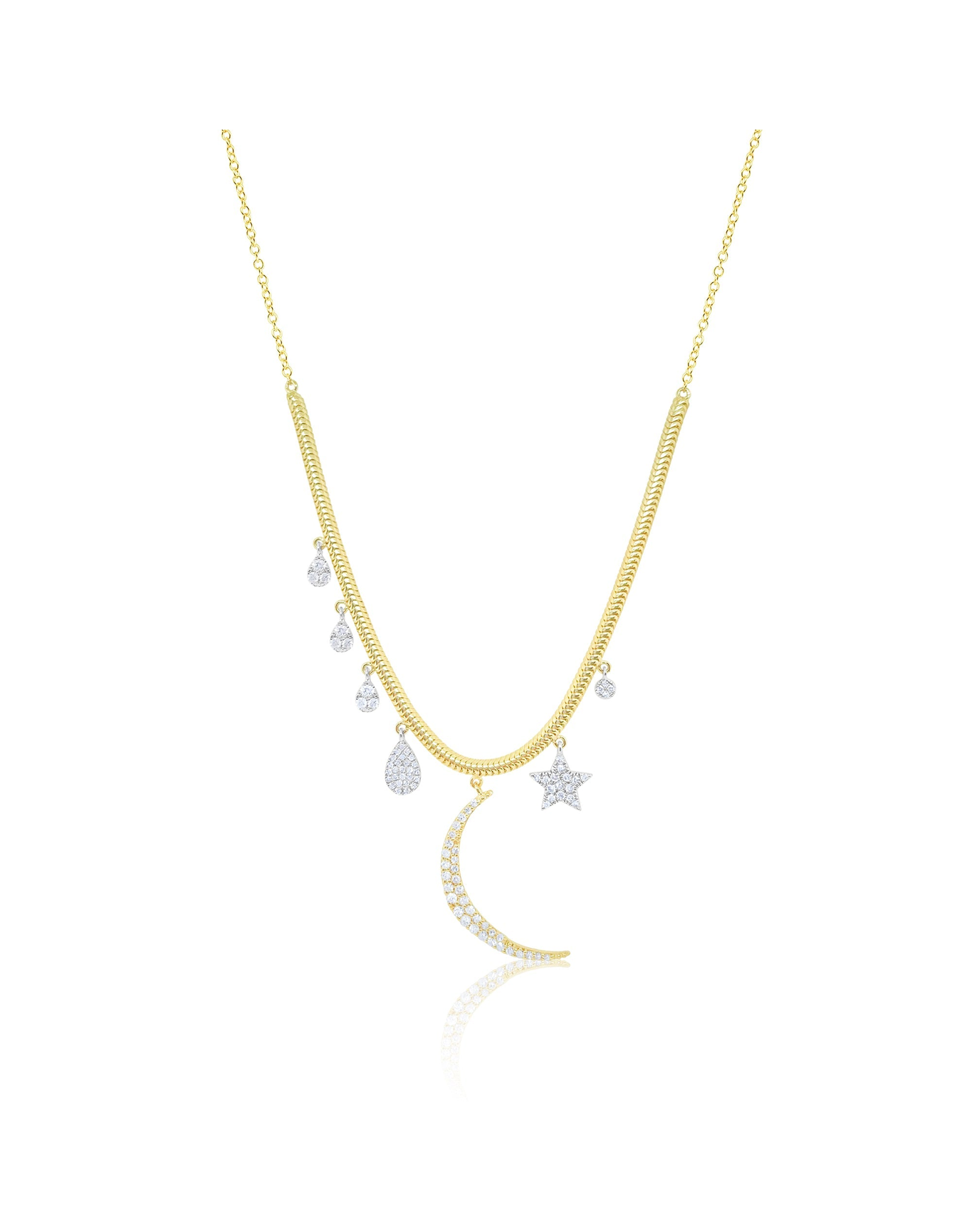 .41 Ct Diamond Moon Snake Chain Necklace | 14 Kt Yellow Gold
